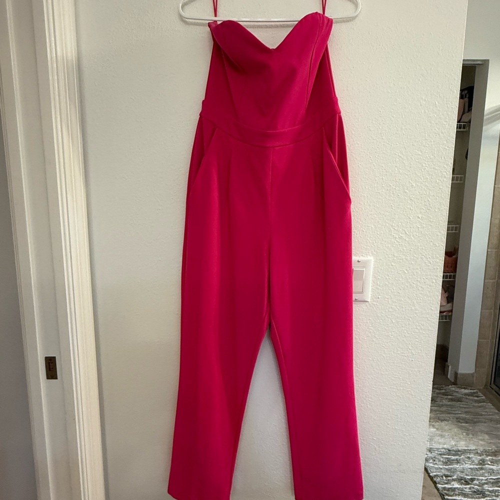 Express Vibrant Pink Strapless Jumpsuit